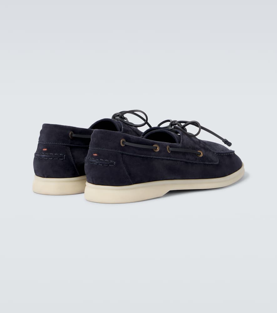 Loro Piana Suede Loafers With Rubber Sole And Metal Eyelets In Blue