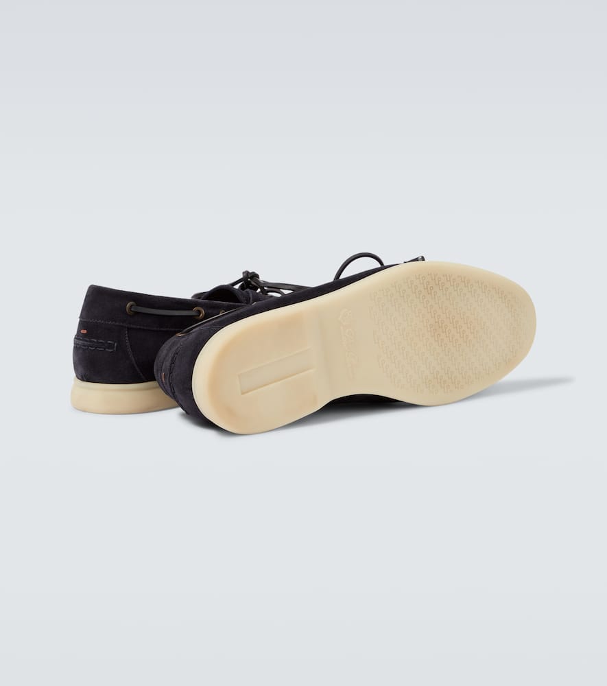 Loro Piana Suede Loafers With Rubber Sole And Metal Eyelets In Blue