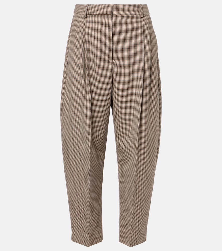 Stella Mccartney Houndstooth Cropped Wool Wide-leg Pants In Brown