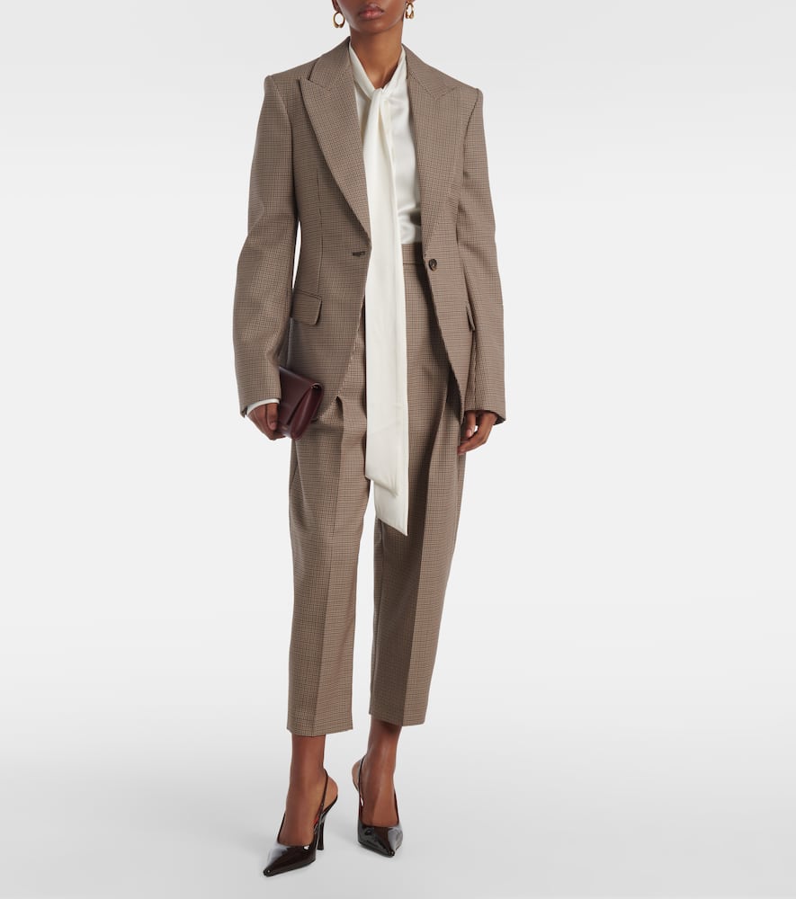 Stella Mccartney Houndstooth Cropped Wool Wide-leg Pants In Brown