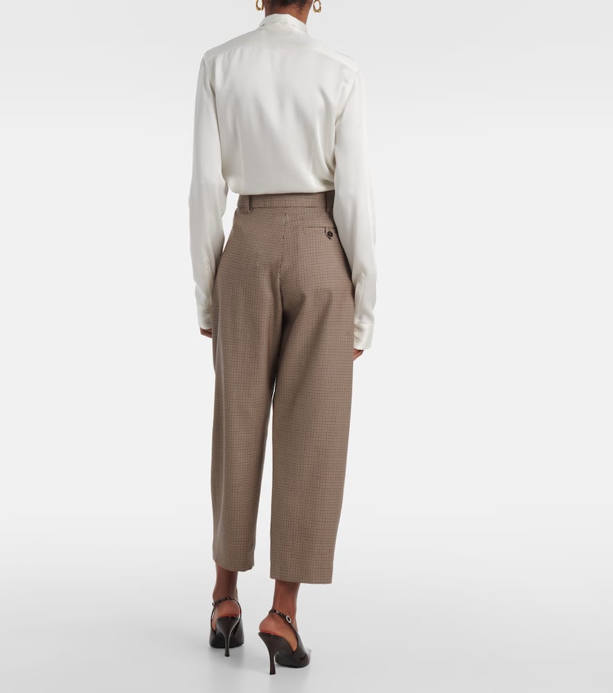 Stella Mccartney Houndstooth Cropped Wool Wide-leg Pants In Brown