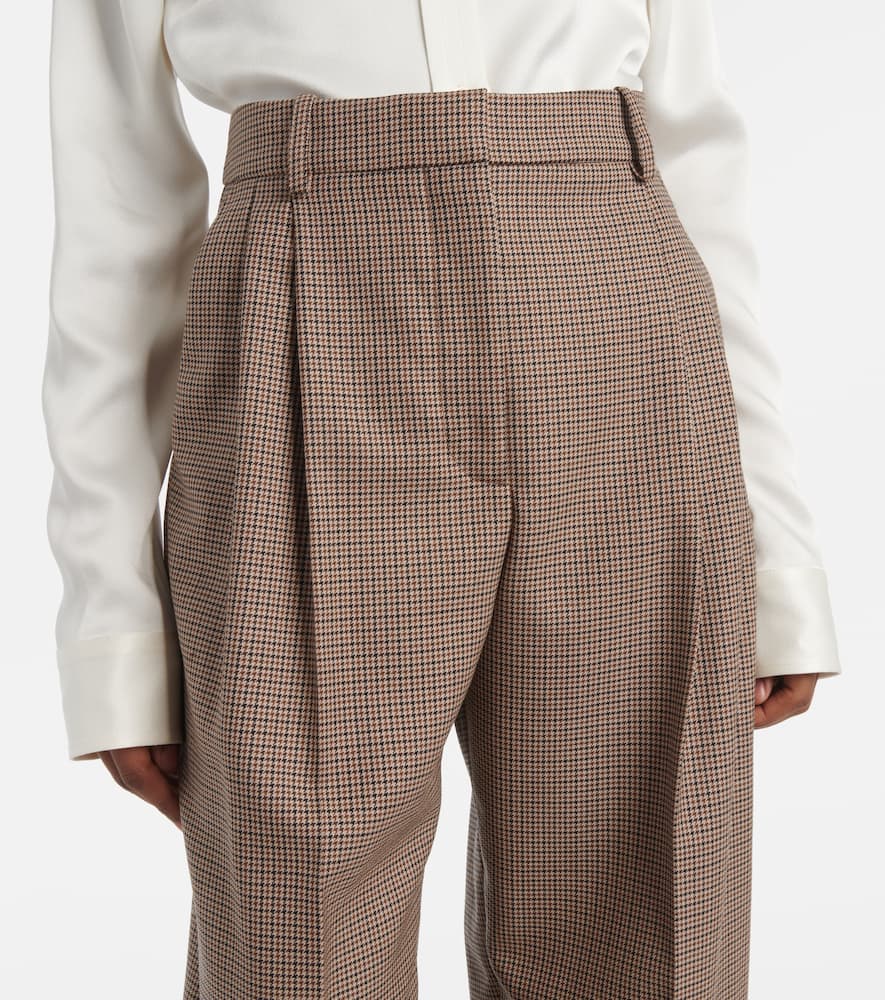 Stella Mccartney Houndstooth Cropped Wool Wide-leg Pants In Brown