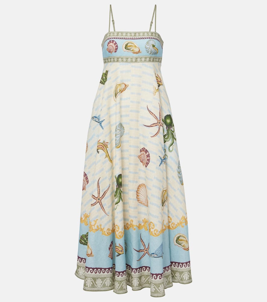 Alemais Bath House Linen Midi Dress In Multicoloured
