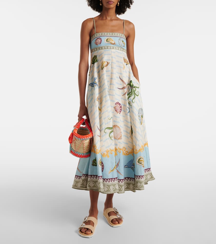 Alemais Bath House Linen Midi Dress In Multicoloured