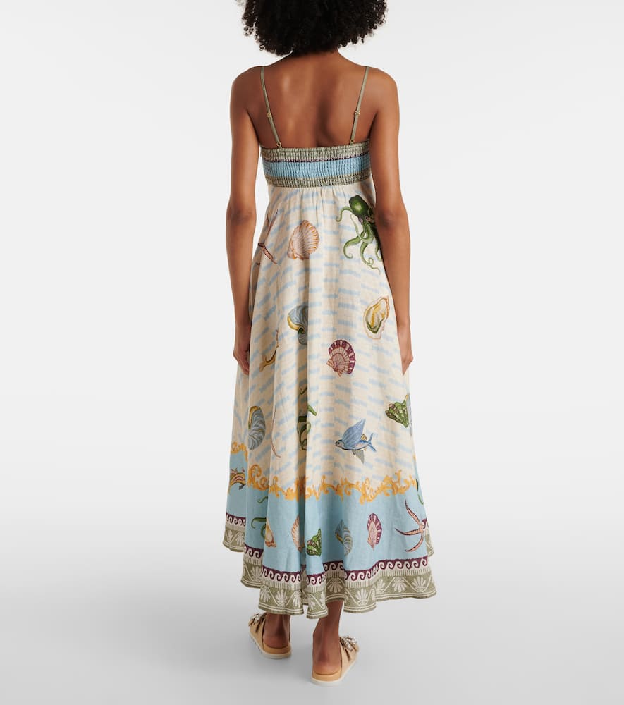 Alemais Bath House Linen Midi Dress In Multicoloured