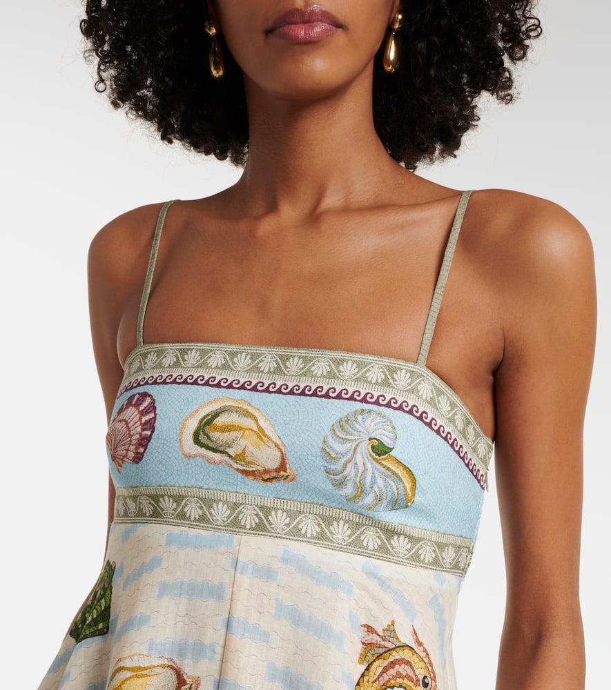 Alemais Bath House Linen Midi Dress In Multicoloured