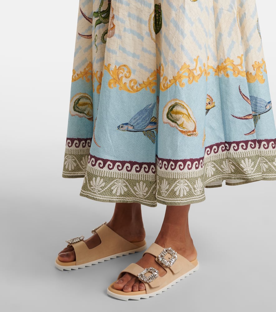 Alemais Bath House Linen Midi Dress In Multicoloured