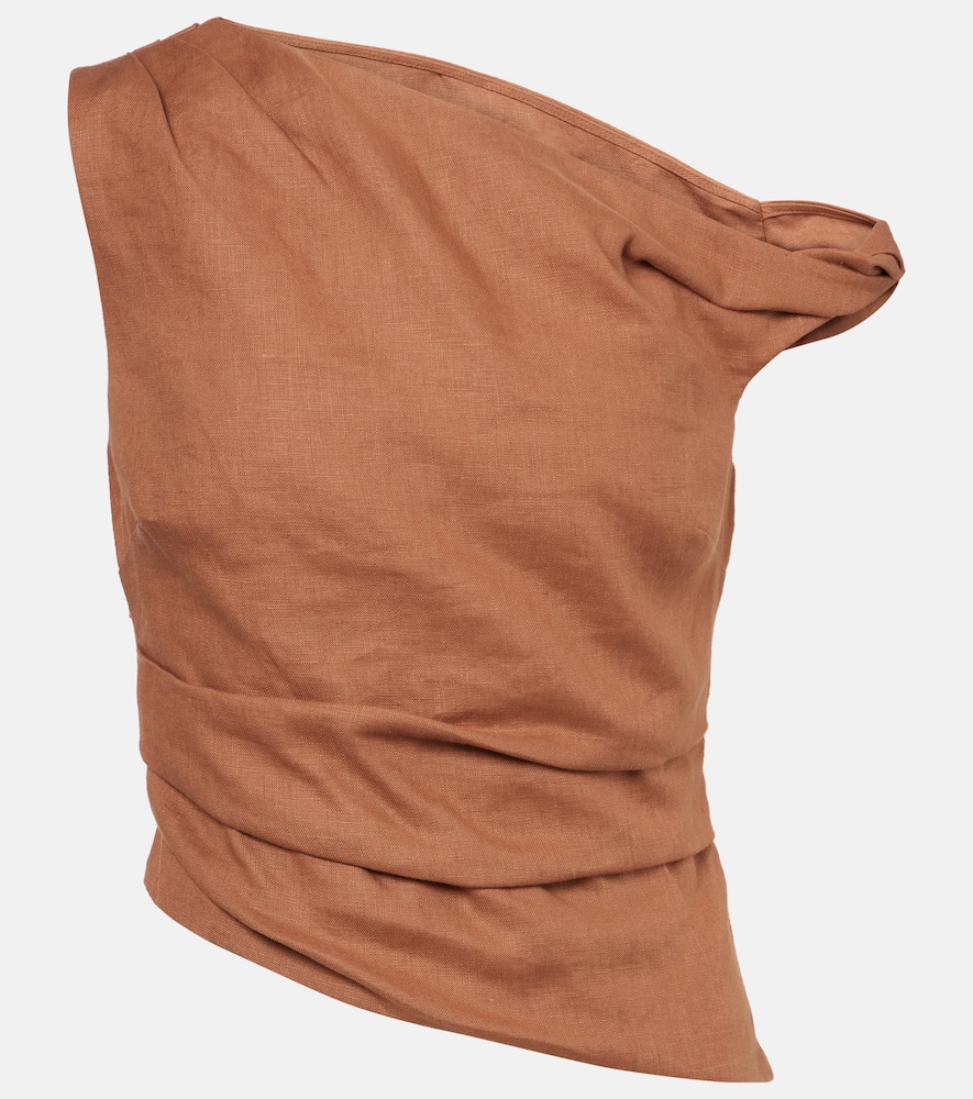 Sir Asymmetric Draped Linen Top In Brown
