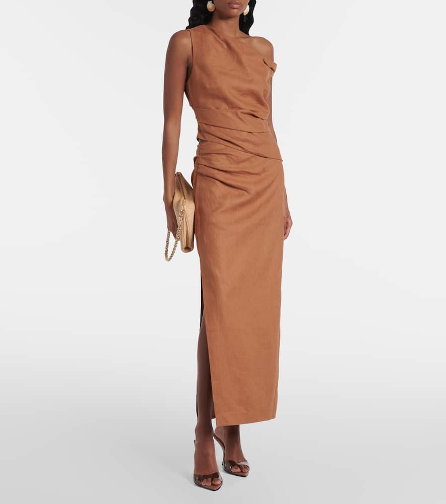 Sir Asymmetric Draped Linen Top In Brown