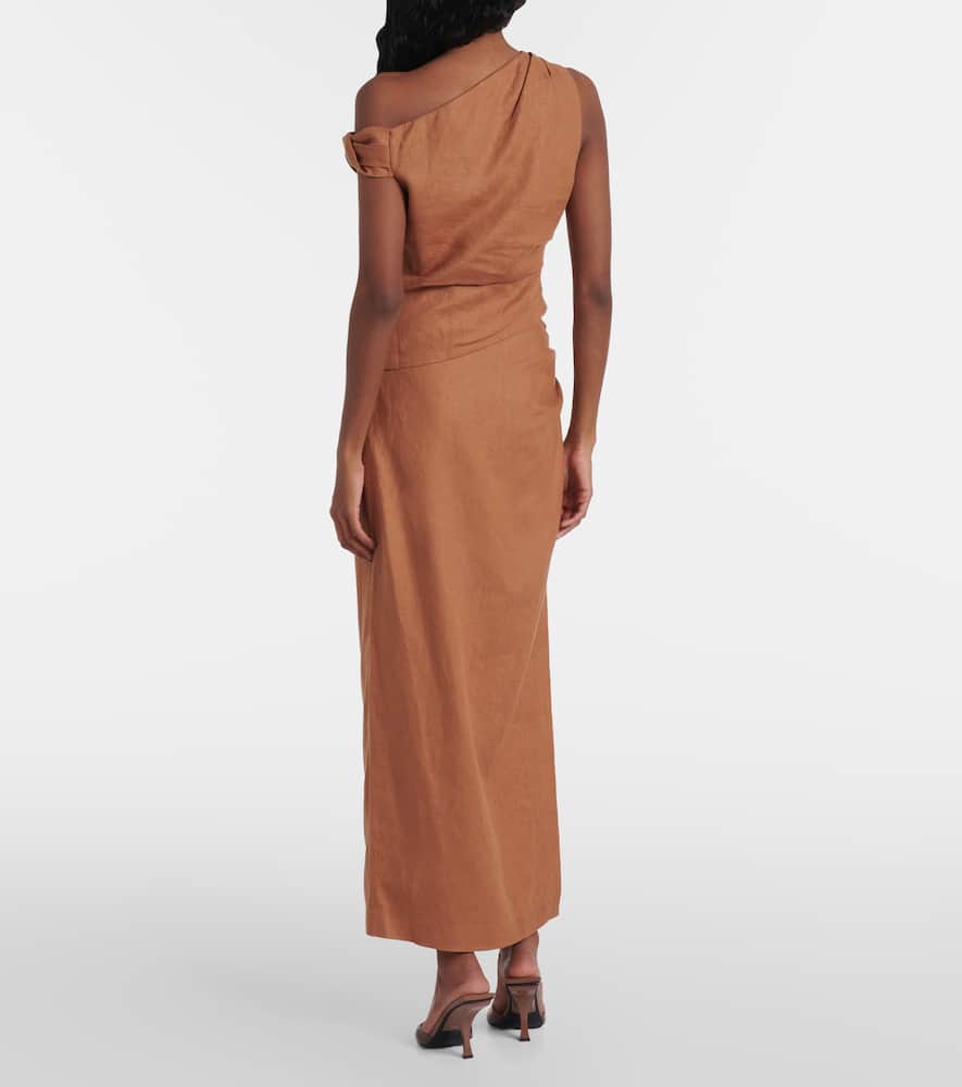 Sir Asymmetric Draped Linen Top In Brown