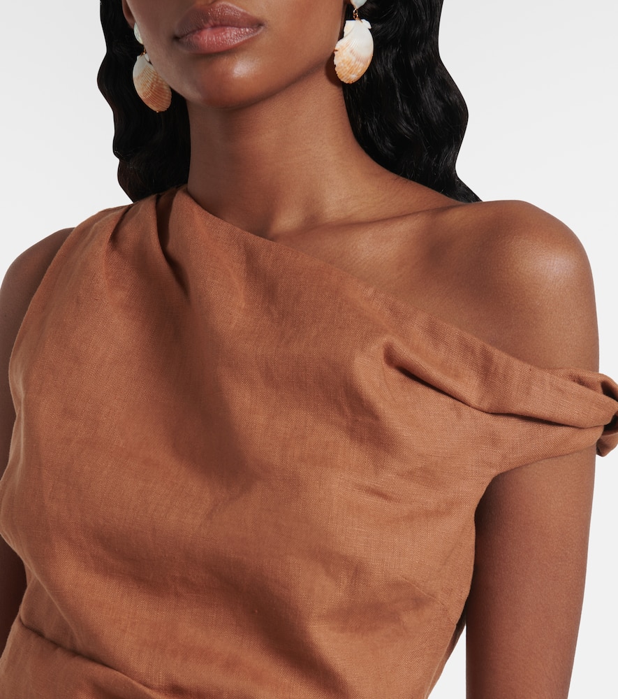 Sir Asymmetric Draped Linen Top In Brown