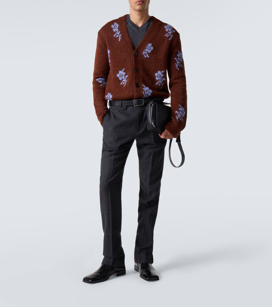 Jil Sander Mens Shore Flower-intarsia V-neck Wool-blend Cardigan In Brown