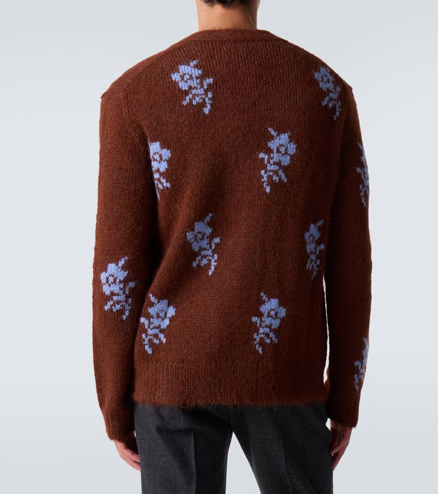 Jil Sander Mens Shore Flower-intarsia V-neck Wool-blend Cardigan In Brown