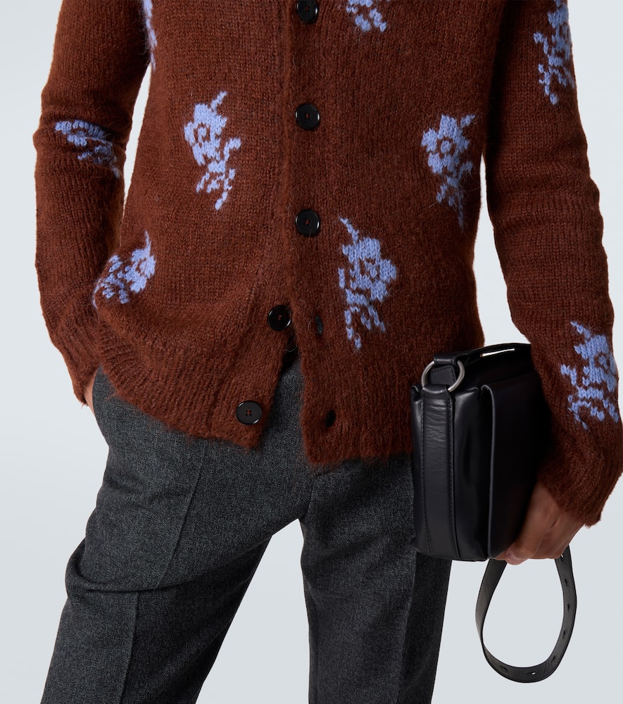 Jil Sander Mens Shore Flower-intarsia V-neck Wool-blend Cardigan In Brown