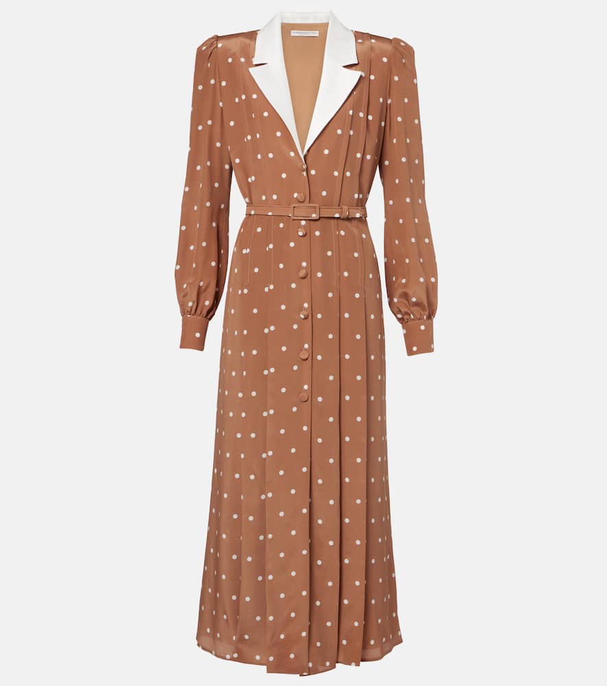 Polka-dot silk satin shirt dress