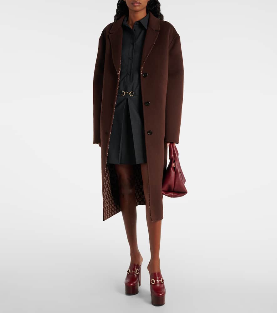 Gucci Single-breasted Wool Coat In Brown