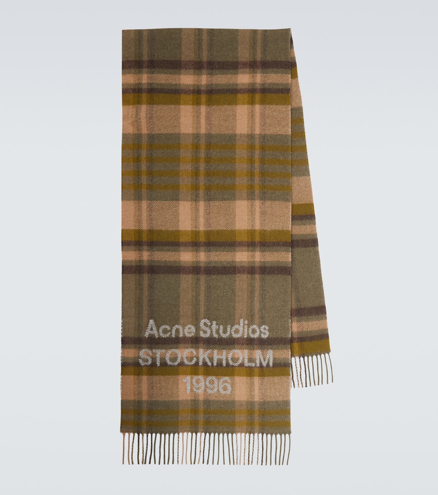 Acne Studios Écharpe en laine à carreaux et logo