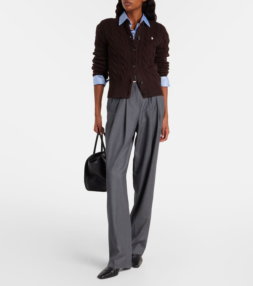Polo Ralph Lauren Cable-knit Wool And Cashmere Cardigan In Brown