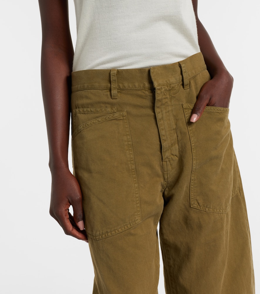 Nili Lotan Shon Cotton And Linen Barrel-leg Pants In Brown
