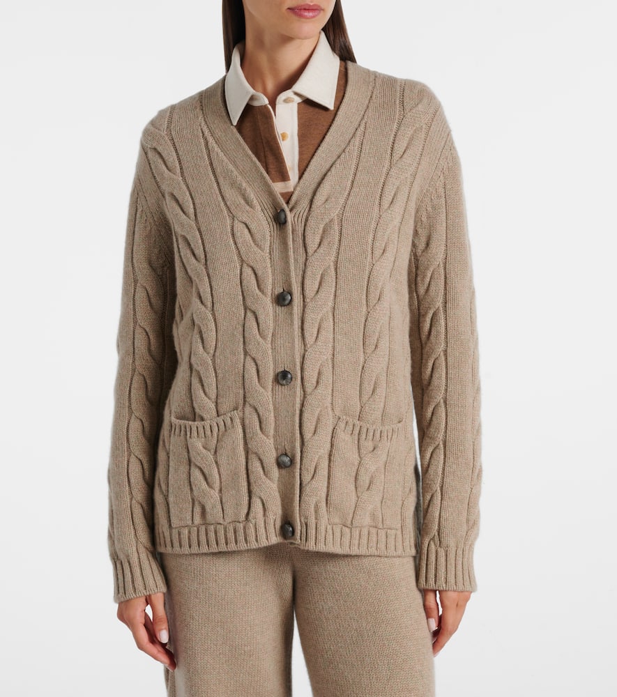 Loro Piana Napier Cable-knit Cashmere Cardigan In Green