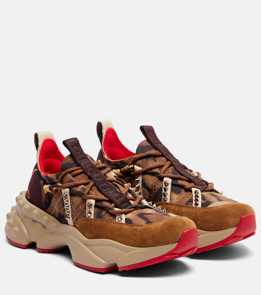 Christian Louboutin Trailrun Suede-trimmed Sneakers In Brown