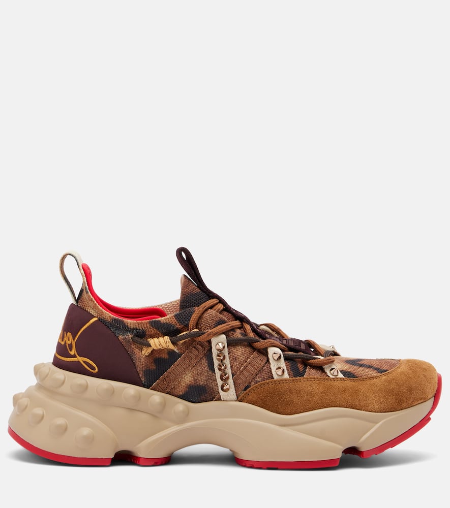 Christian Louboutin Trailrun Suede-trimmed Sneakers In Brown