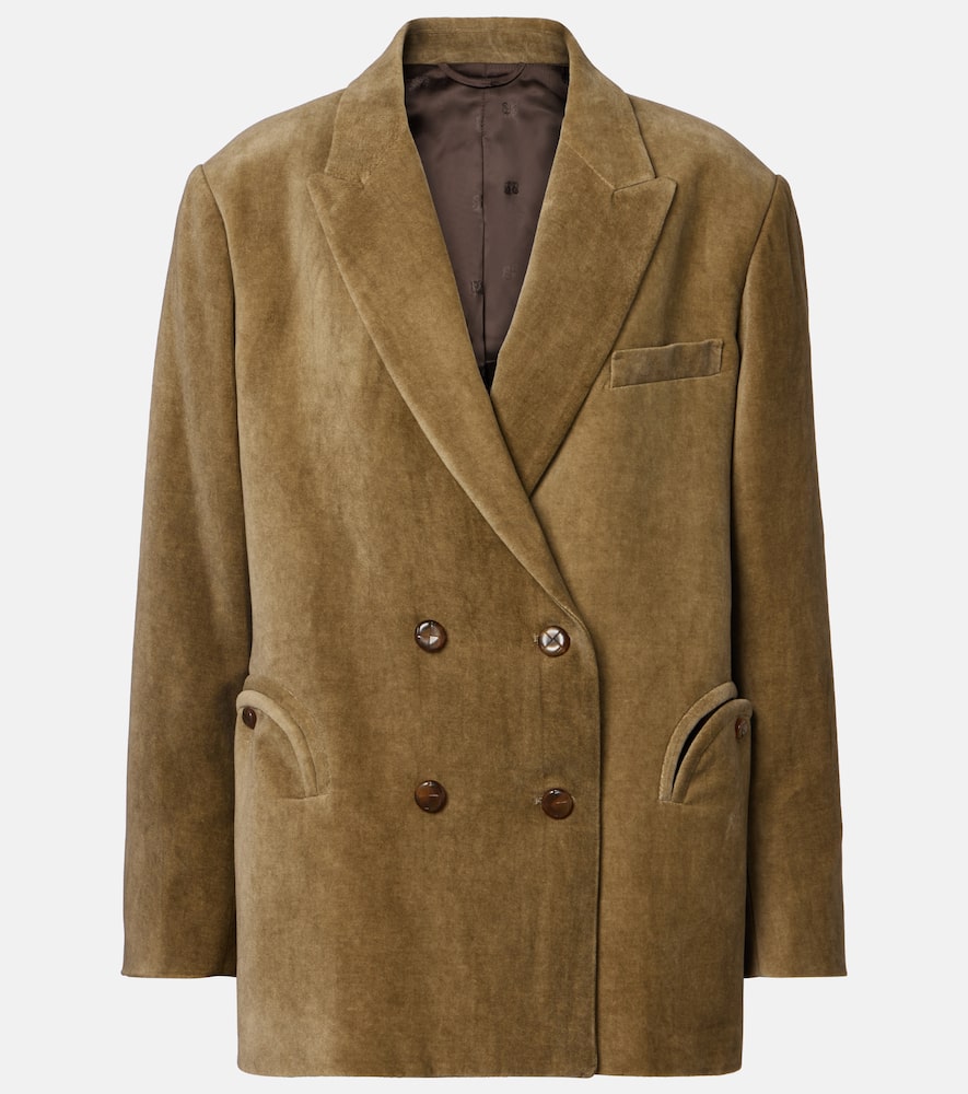 Blazé Milano Nightbreak Double-breasted Cotton Velvet Blazer In Green