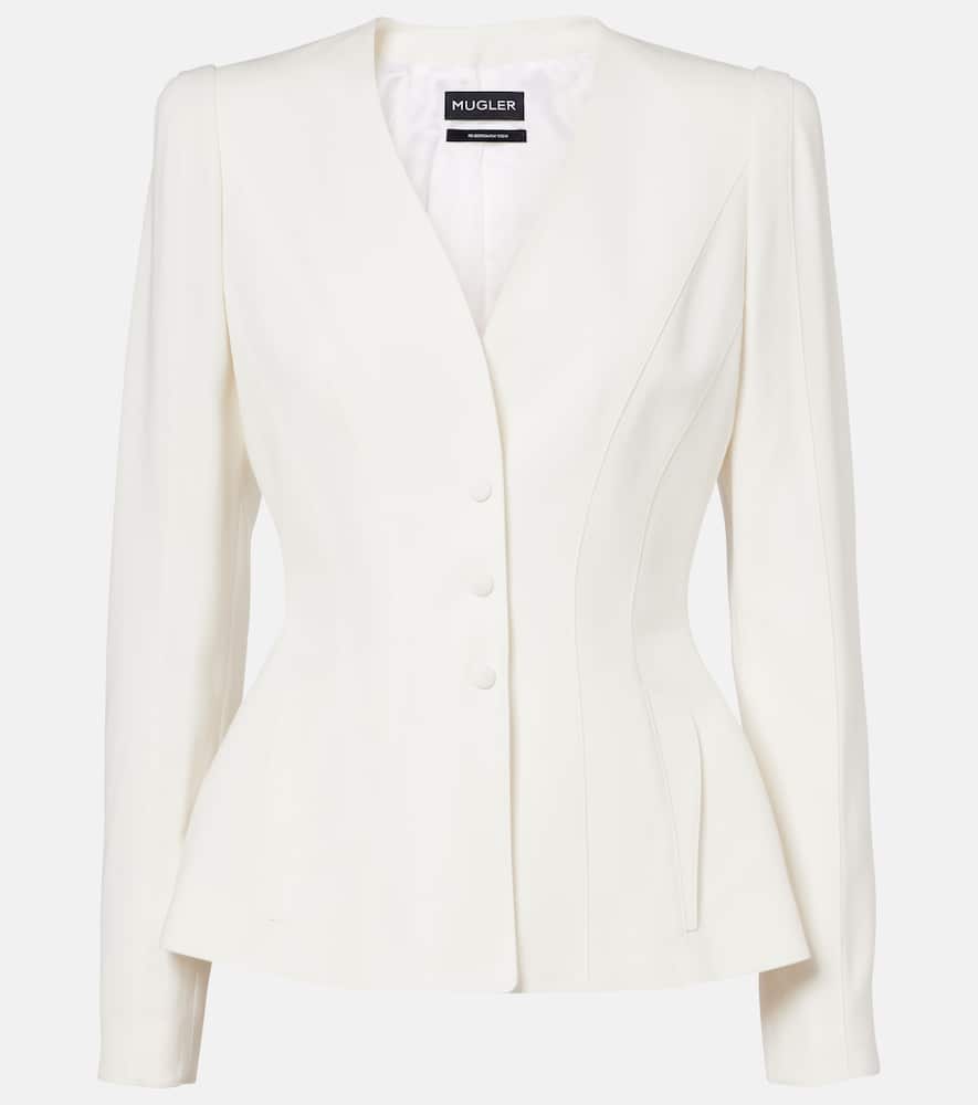 Mugler Womens  V-neck Cinched-waist Woven Jacket In White