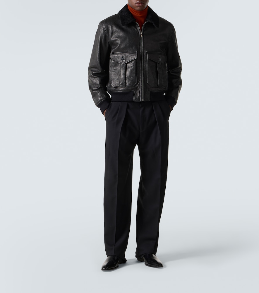 Shearling-Trimmed Leather Bomber Jacket