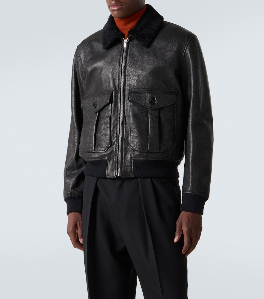  Saint Laurent Saint Laurent Shearling-trimmed Leather Bomber Jacket 