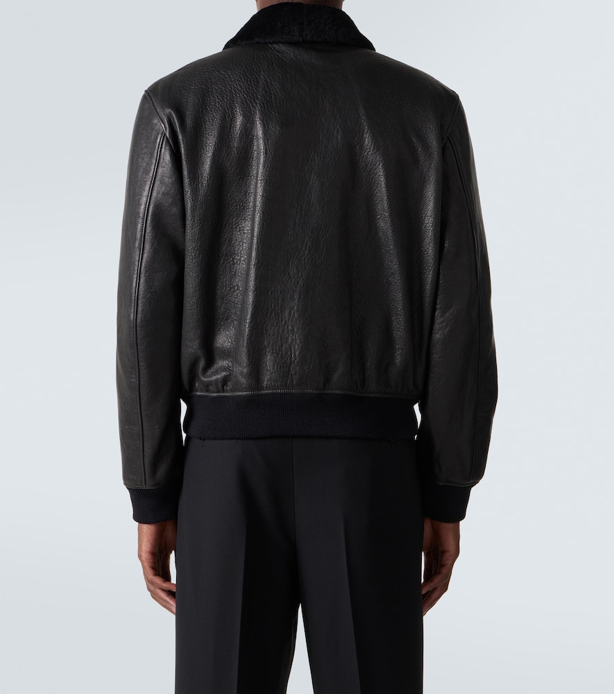 Shearling-Trimmed Leather Bomber Jacket