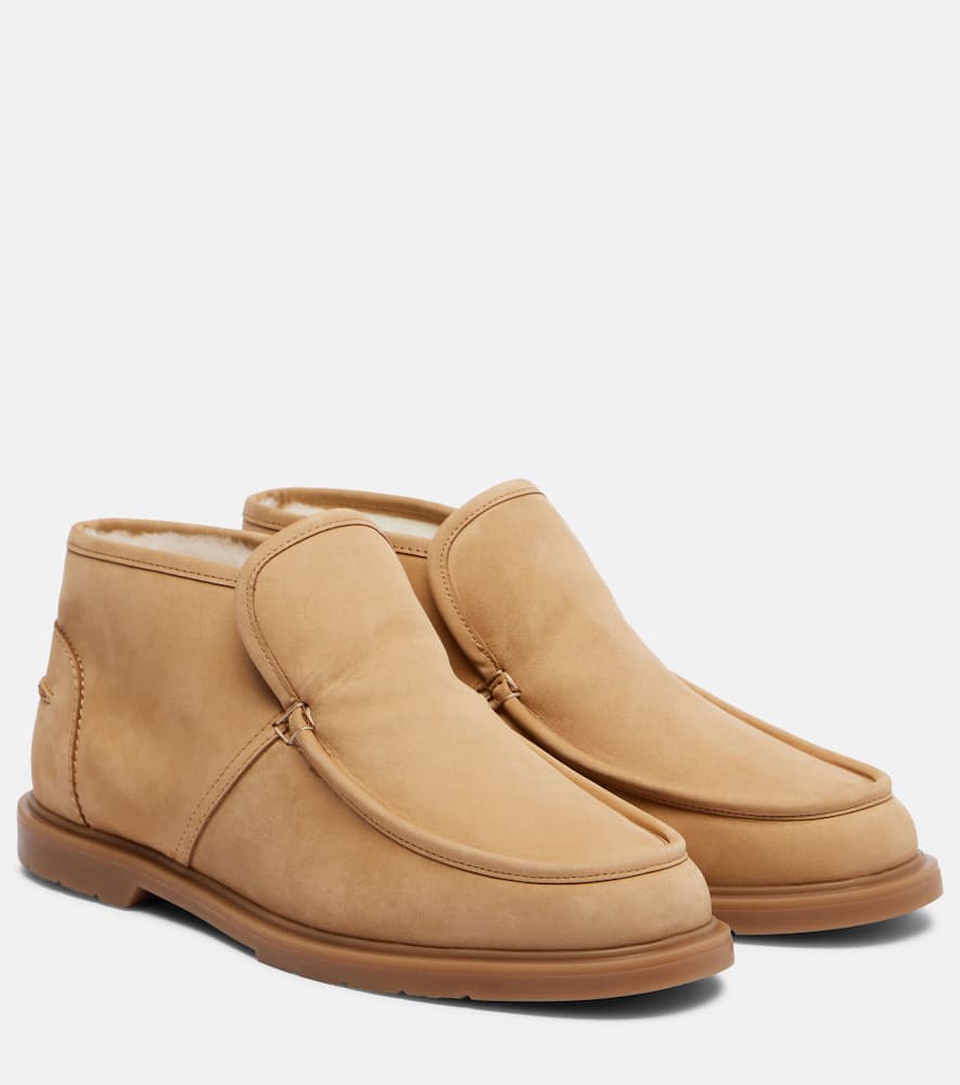 Yves Salomon Shearling-lined Suede Ankle Boots In Nude