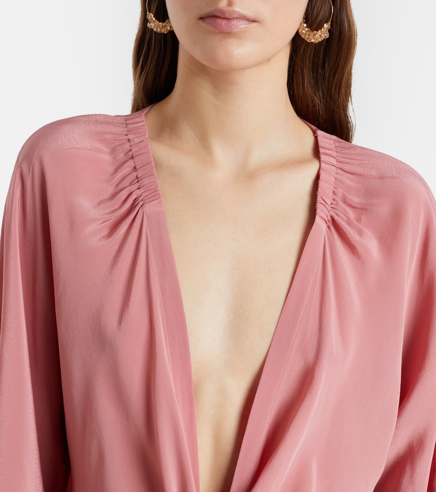 Adriana Degreas Solid Front Gathered Crop Top In Pink