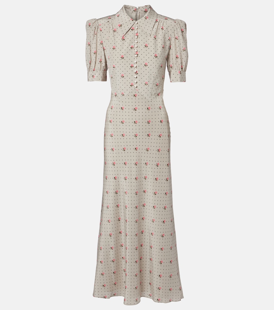 Alessandra Rich Floral Polka Dot Silk Maxi Dress