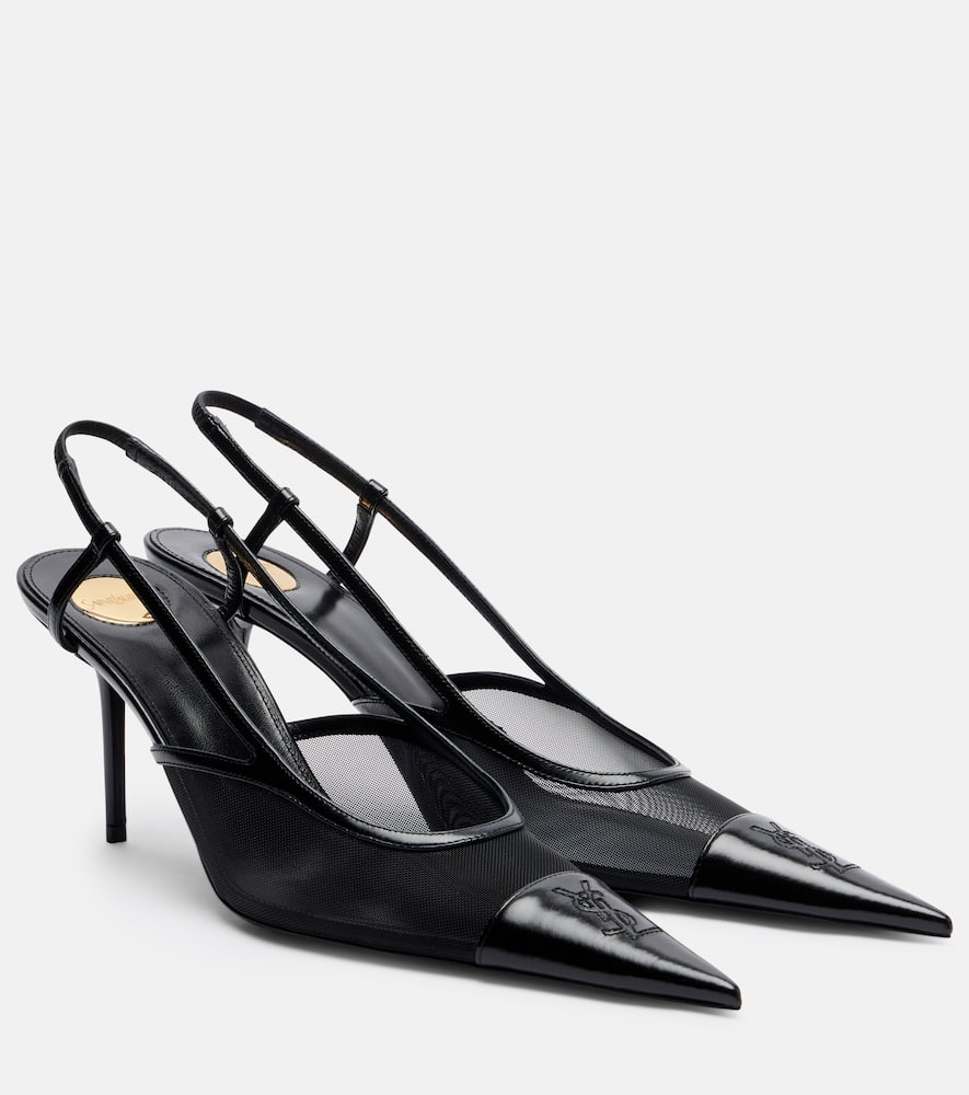 Saint Laurent Renée 75 Mesh And Leather Slingback Pumps In Black