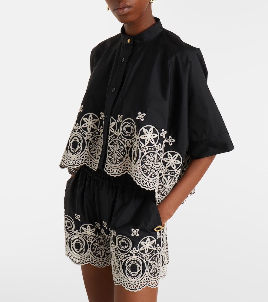  La Doublej La Doublej Besticktes Cropped-hemd Foulard Aus Baumwolle 