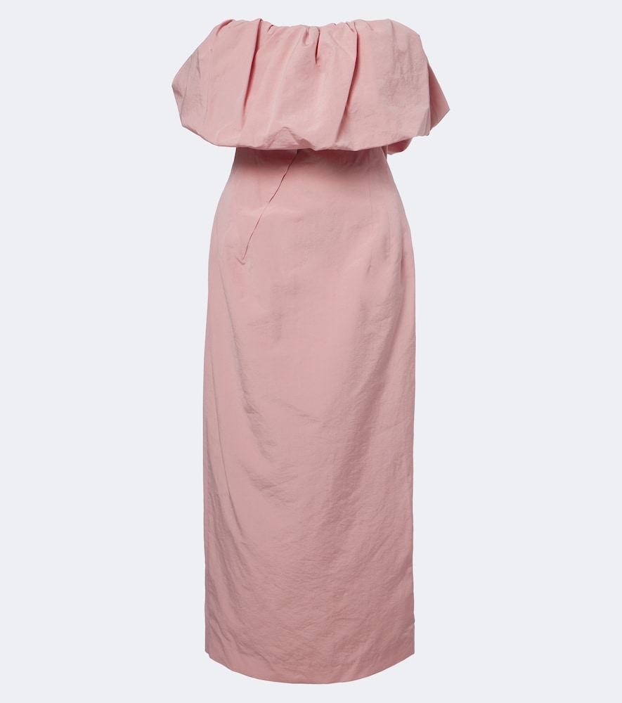 Schulterfreies Midikleid aus Baumwolle und Seide