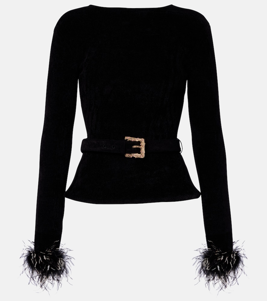 Pullover aus Strick mit Federn und Gürtel