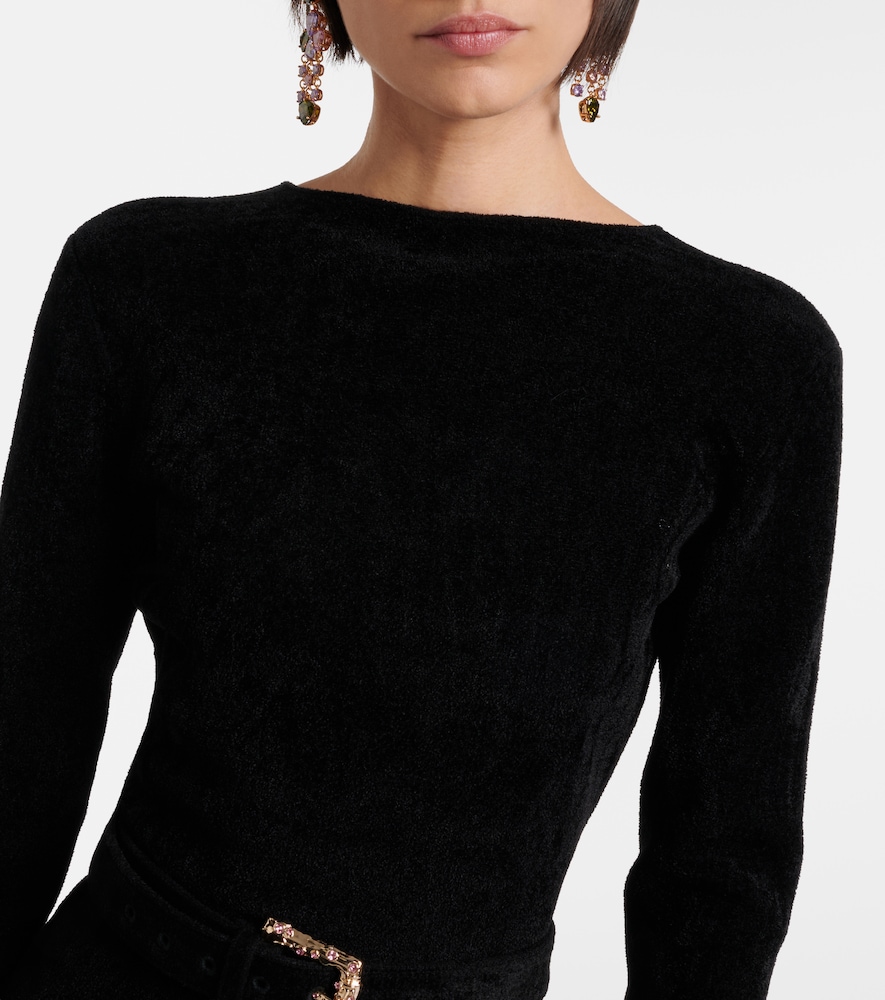 Belted Feather-Trimmed Sweater