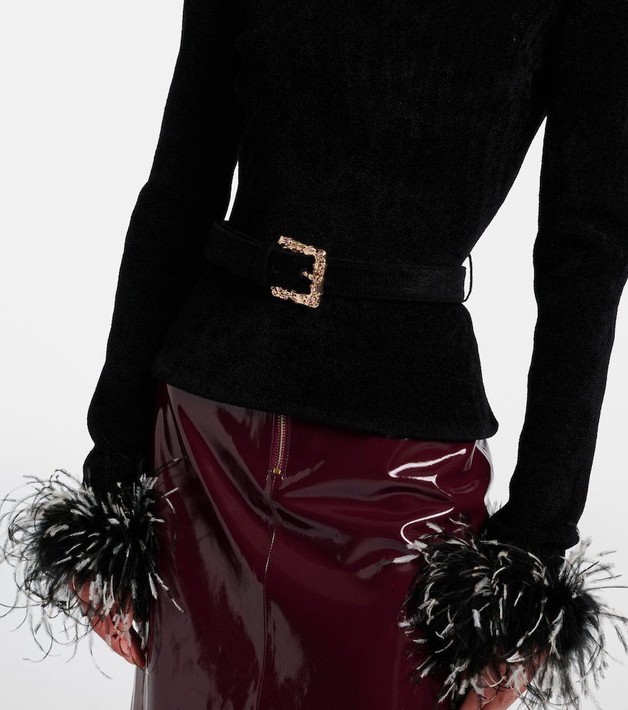 Belted Feather-Trimmed Sweater