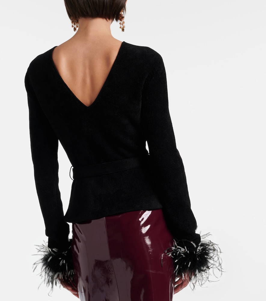 Belted Feather-Trimmed Sweater