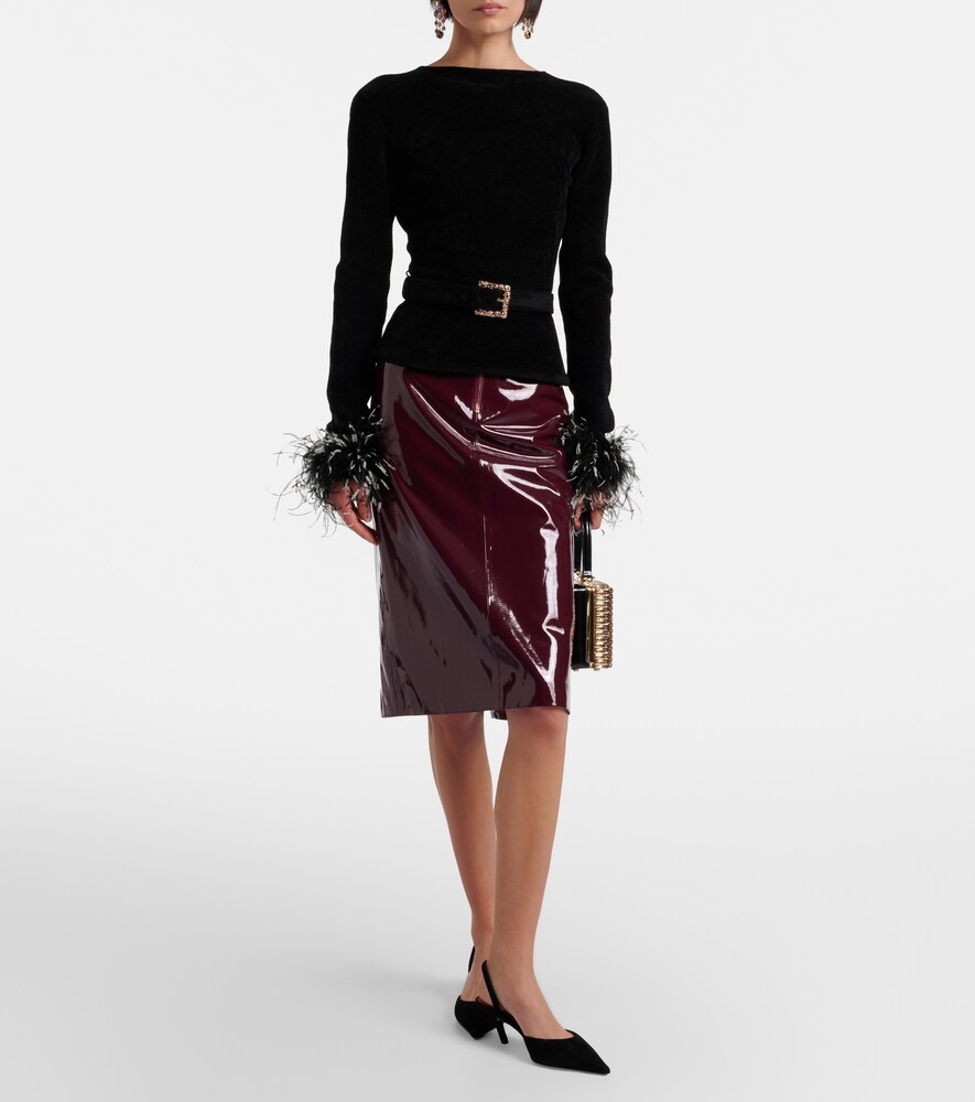 Belted Feather-Trimmed Sweater