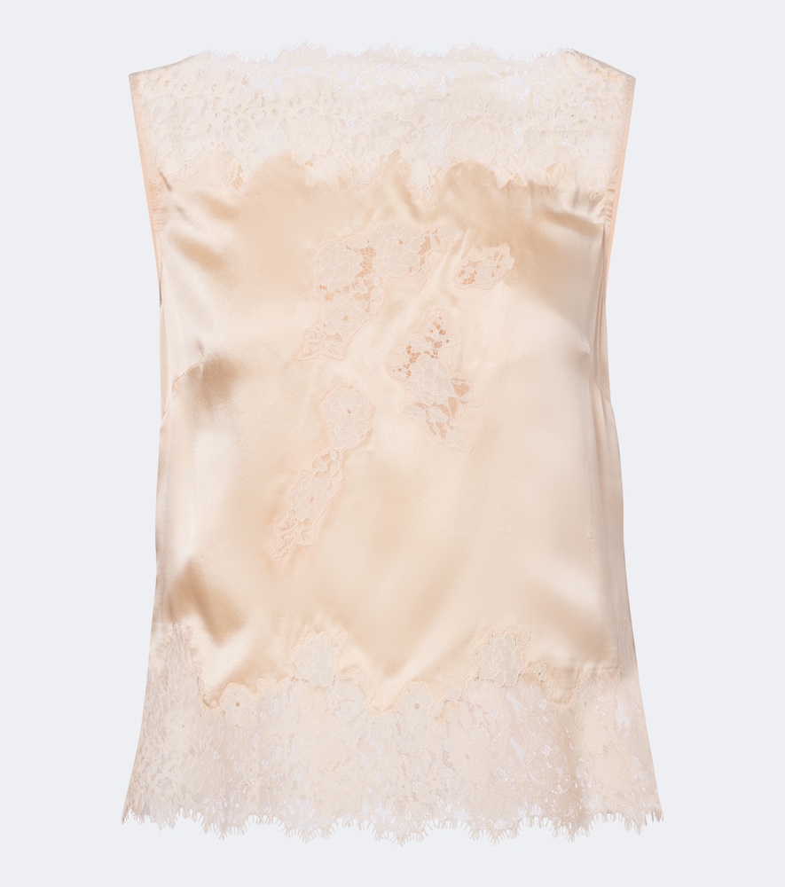Doen Dôen Viviane Lace-trimmed Silk Satin Top In Pink