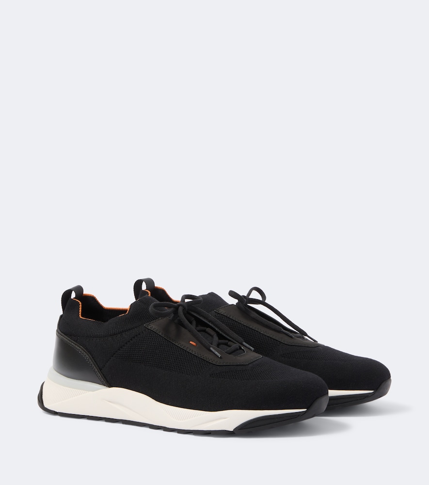 Santoni Leather-trimmed knitted sneakers　サントーニ レザートリム ニットスニーカー Santoni