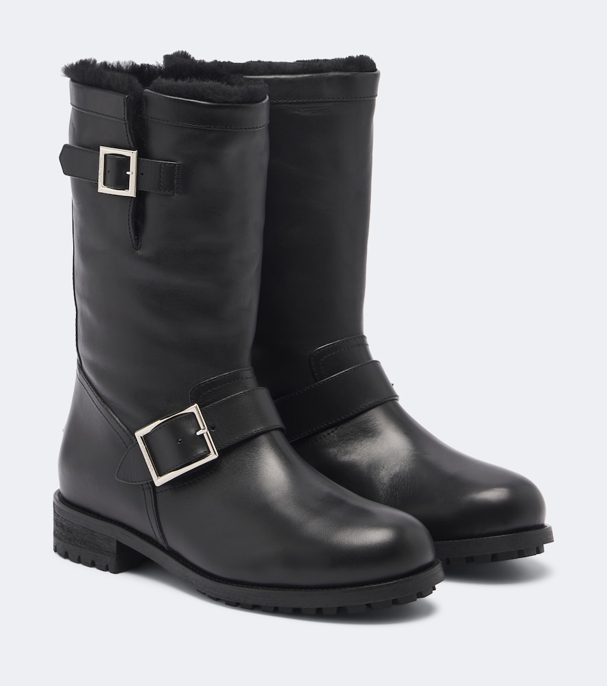Jimmy Choo Biker Shearling-lined Leather Mid-calf Boots In Black