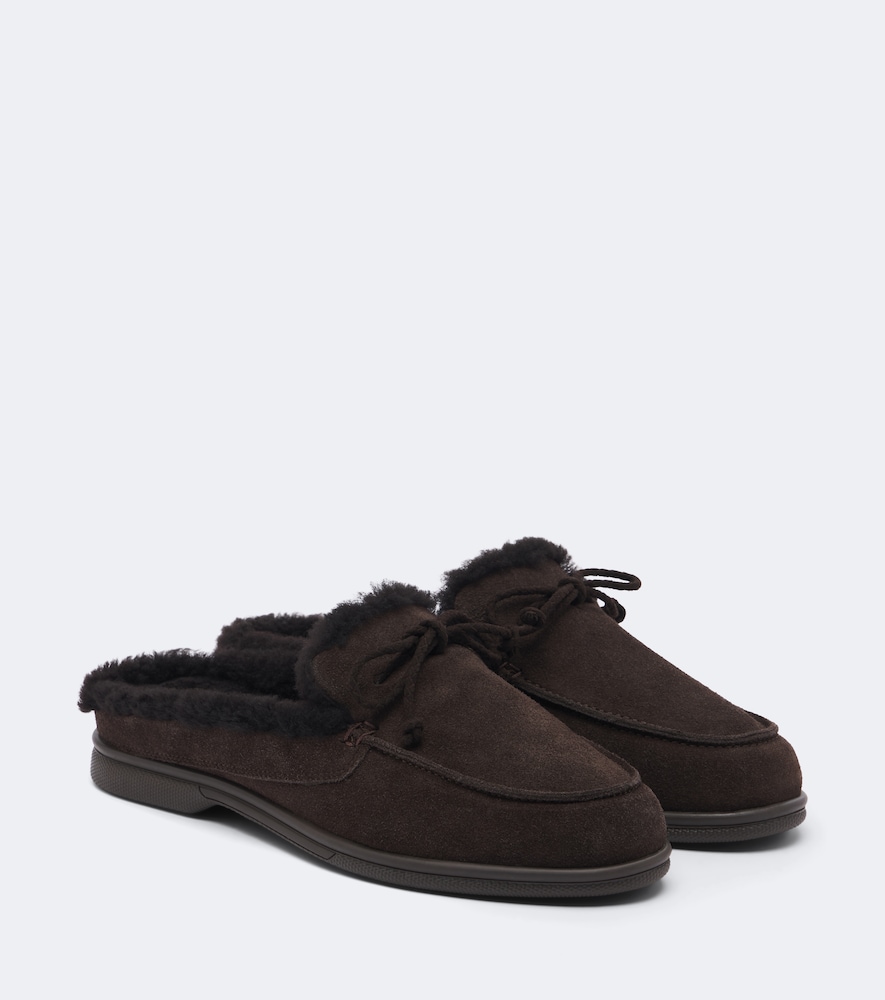 Yves Salomon Shearling-lined Suede Mules In Brown