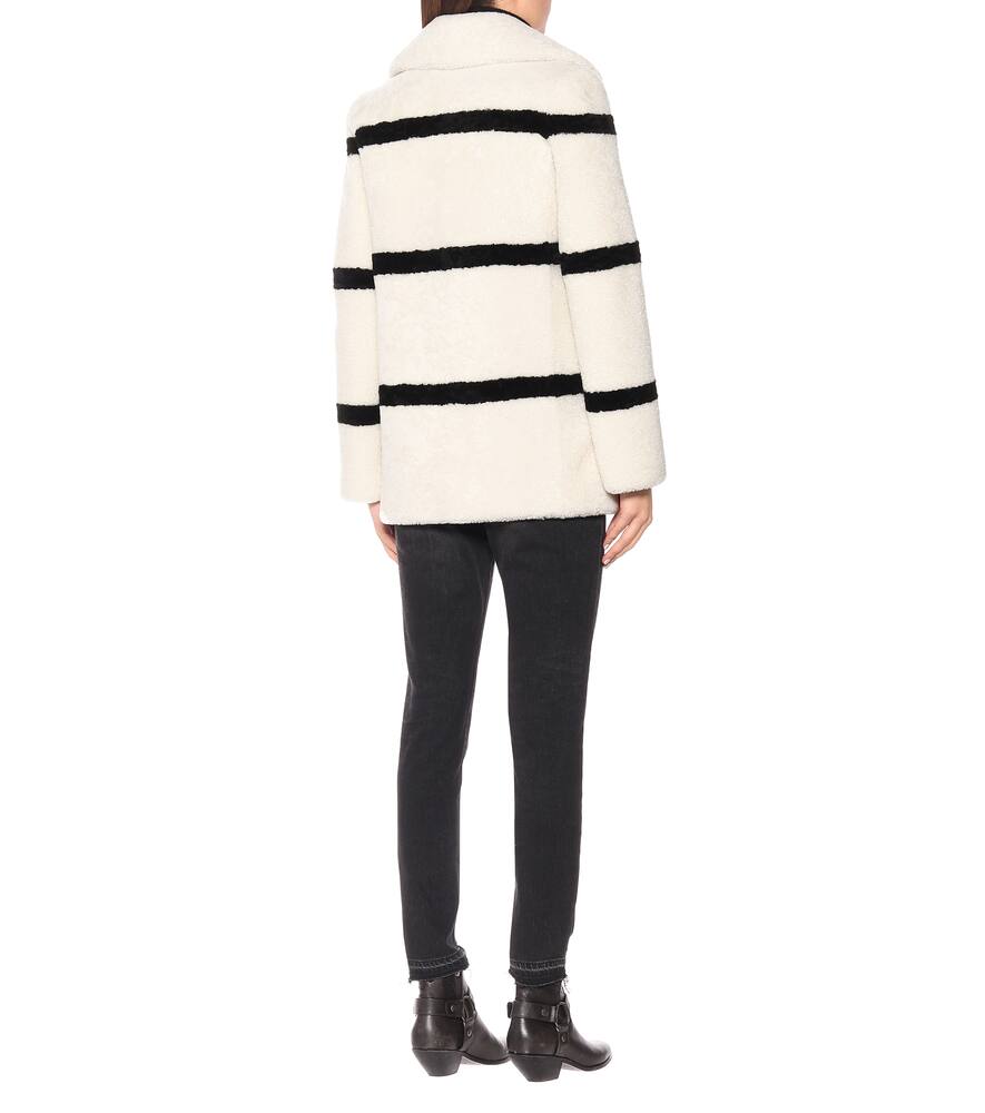 SAINT LAURENT STRIPED SHEARLING PEA COAT,P00402528
