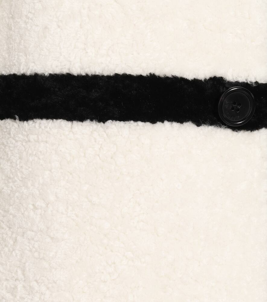 SAINT LAURENT STRIPED SHEARLING PEA COAT,P00402528
