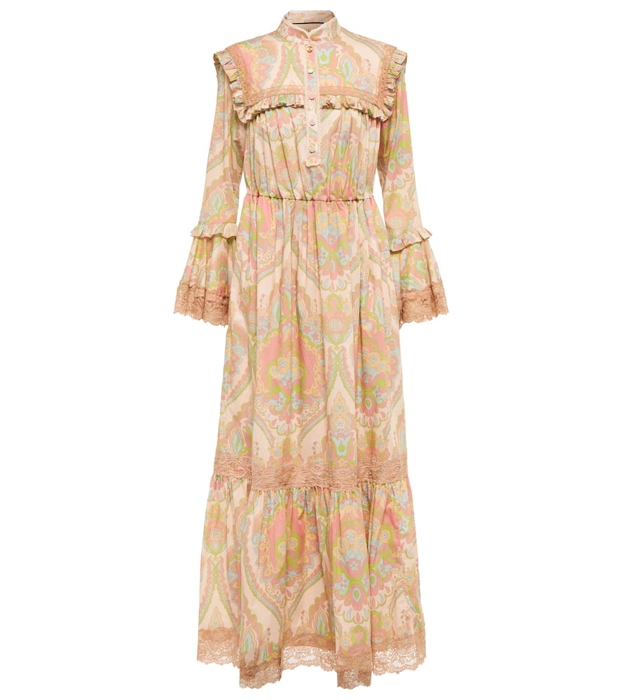 Gucci Damaskprint Cottonmuslin Maxi Dress In Pink/azure/mc ModeSens