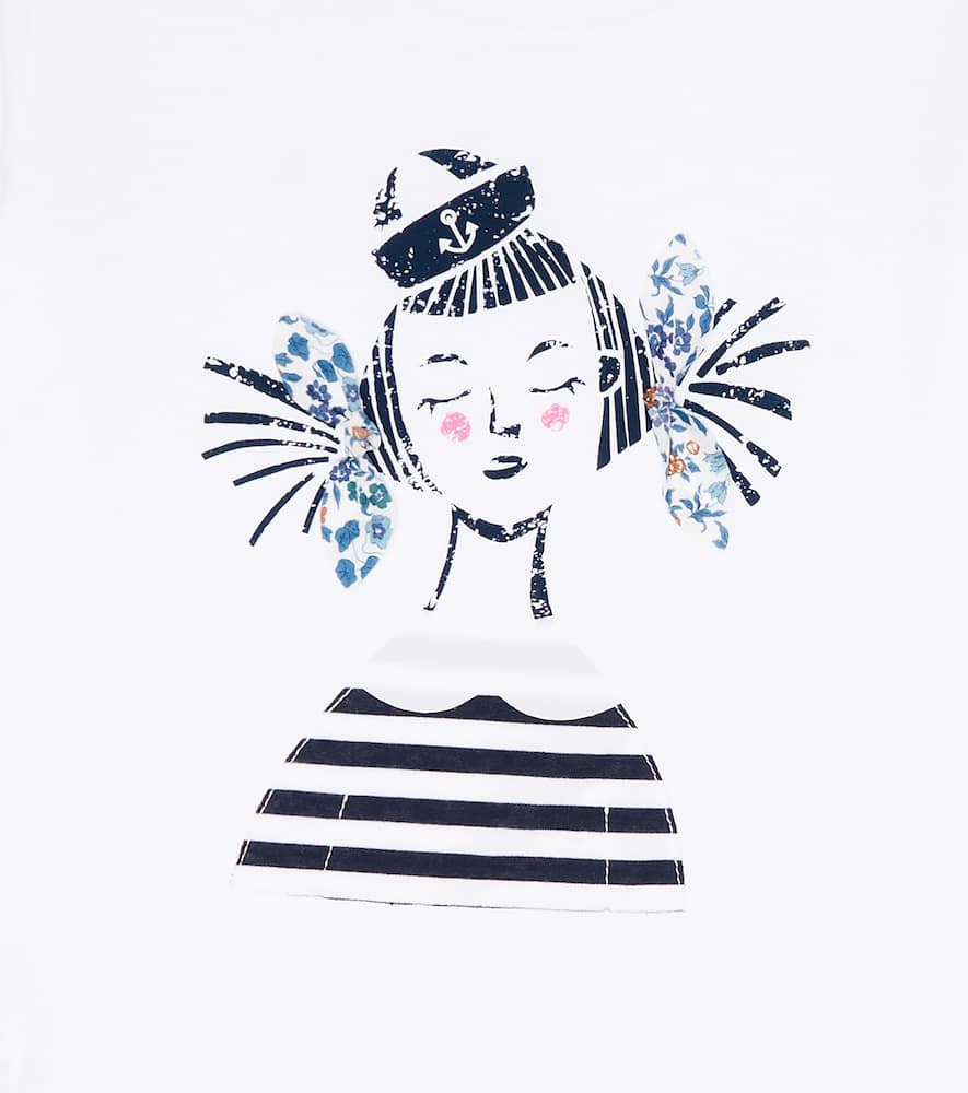 Shop Il Gufo Printed Cotton Jersey Top In White/dark Blue